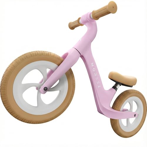 MOREEZ® 12 Zoll Laufrad ab 2 Jahre – Ultraleicht & Höhenverstellbar – Kinder Lauflernrad mit Sturzschutz, pannensichere Räder, Fußstütze für Mädchen & Junge (2-5 Jahre, bis 50kg) – Hortensienrosa