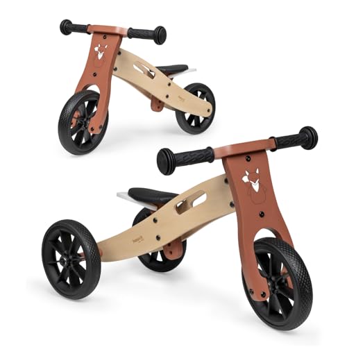 Hauck First Ride Eco, Fuchs - 2 in 1 Holz Dreirad Rutscher & Zweirad Laufrad mit 7,5 Zoll Räder für Kleinkider ab 1 Jahr bis 20 kg, mit Höhenverstellbarem Sattel, Tragegriff, Fox