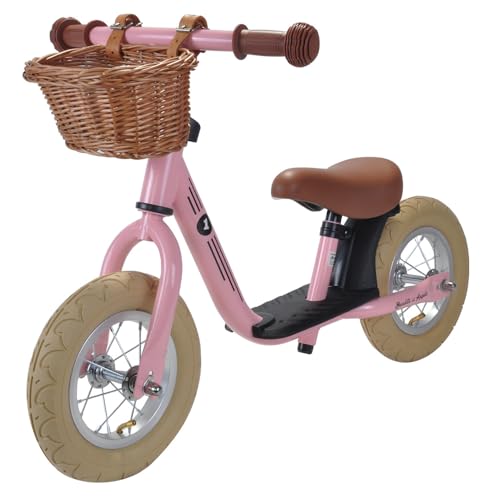 Bandits & Angels Laufrad Retro Rosa für Kinder ab 2 Jahren mit Weidenkorb